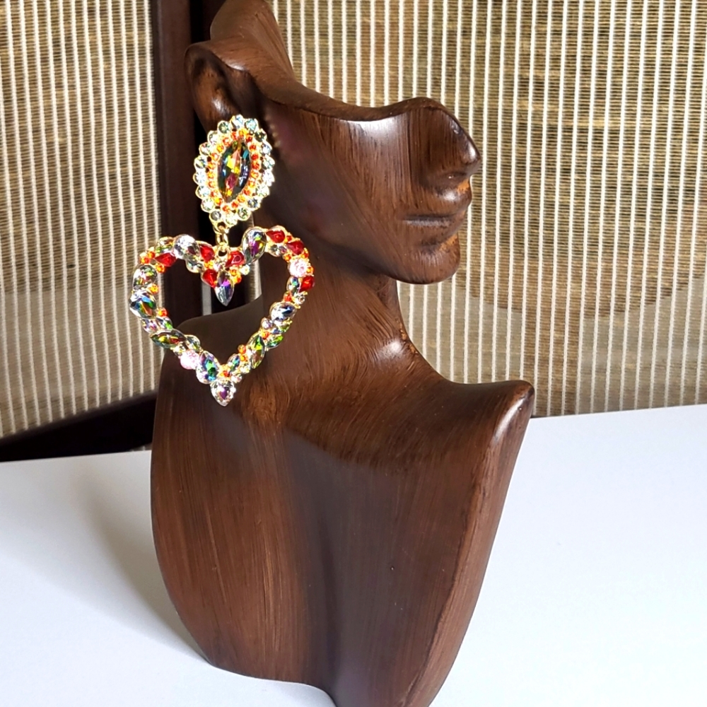 Multi color Stone Heart Earrings